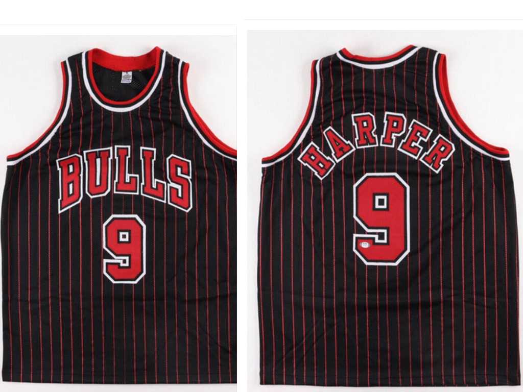 Mens Chicago Bulls #9 Ron Harper Black Pinstriped Jersey